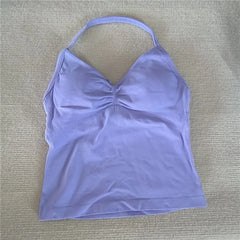 HBC women’s V-neck seamless padded gym tank top, strappy longline sports vest.