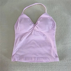 HBC women’s V-neck seamless padded gym tank top, strappy longline sports vest.