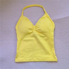 HBC women’s V-neck seamless padded gym tank top, strappy longline sports vest.