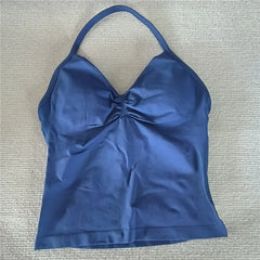 HBC women’s V-neck seamless padded gym tank top, strappy longline sports vest.