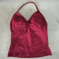 HBC women’s V-neck seamless padded gym tank top, strappy longline sports vest.