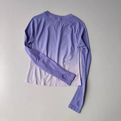 Women's tie-dye long-sleeve workout top for yoga, running, and gym.