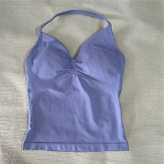 HBC women’s V-neck seamless padded gym tank top, strappy longline sports vest.