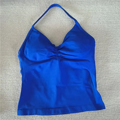 HBC women’s V-neck seamless padded gym tank top, strappy longline sports vest.