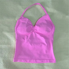 HBC women’s V-neck seamless padded gym tank top, strappy longline sports vest.