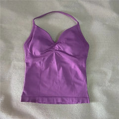 HBC women’s V-neck seamless padded gym tank top, strappy longline sports vest.