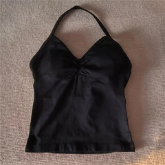 HBC women’s V-neck seamless padded gym tank top, strappy longline sports vest.