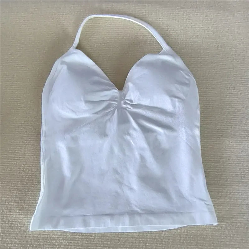 HBC women’s V-neck seamless padded gym tank top, strappy longline sports vest.