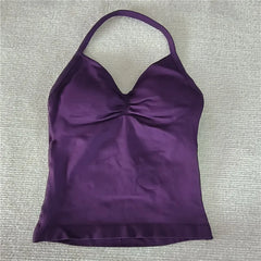 HBC women’s V-neck seamless padded gym tank top, strappy longline sports vest.