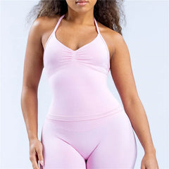 HBC Women’s V-Neck Seamless Padded Gym Tank Top – Strappy Longline Sports Vest