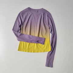 Women's tie-dye long-sleeve workout top for yoga, running, and gym.