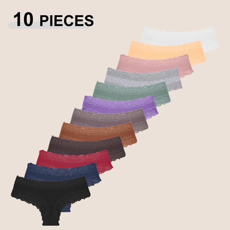 10PCS Lace Cotton Panties | Sexy Low-Waist Brazilian Underwear | Befit