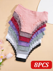 8PCS Women's Cotton Lace Panties | Double Strap Bikini Sets | Befit