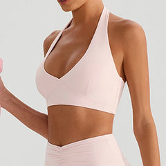 Women's Halter Neck Padded Yoga Bra - Backless Outdoor Running Top