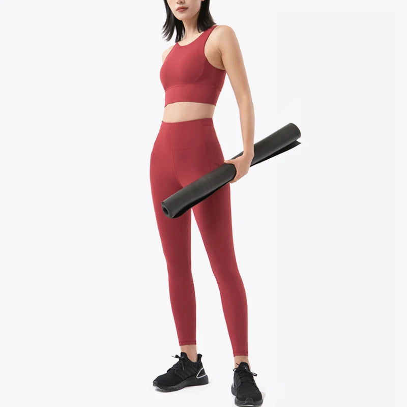 SOISOU New Women's Tracksuit Yoga Set Fitness Sportswear Stretch Soft Sports Suit Gym Clothes Bra Pocket Leggings Women's Suit