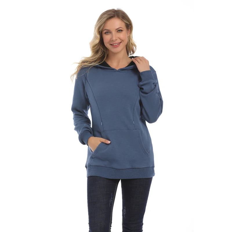 Winter Thermal Maternity Hoodie - Long Sleeve Breastfeeding & Nursing Jumper