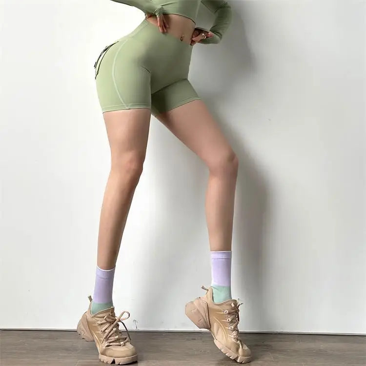 SOISOU Tight Women's Shorts Sexy Cycling Shorts Elastic High Waist Shorts Back Pockets Breathable Sport Shorts ropa de mujer