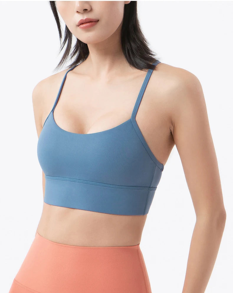 SOISOU Women's Sexy Nylon Sports Bra – Breathable, Removable Pads, Gym & Yoga