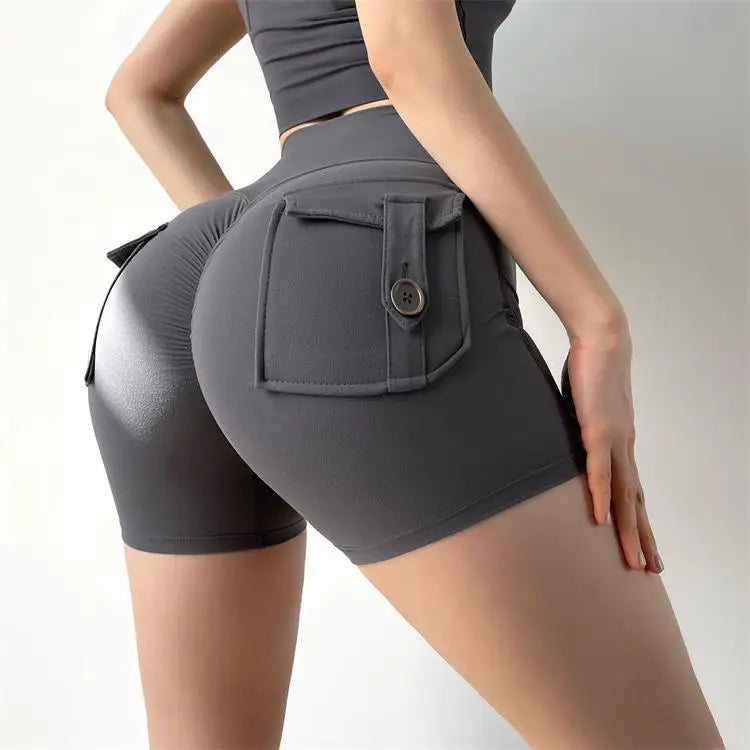 SOISOU Tight Women's Shorts Sexy Cycling Shorts Elastic High Waist Shorts Back Pockets Breathable Sport Shorts ropa de mujer