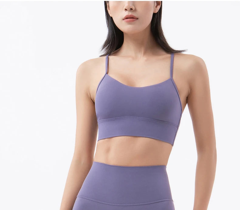 SOISOU Women's Sexy Nylon Sports Bra – Breathable, Removable Pads, Gym & Yoga