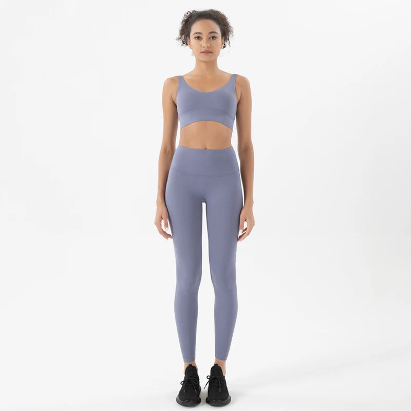 SOISOU Nylon Tracksuits Women's Yoga Set Sports Suit Gym Fitness Bra Leggings Women Lounge Wear Crop Tops Sexy 18 Colors