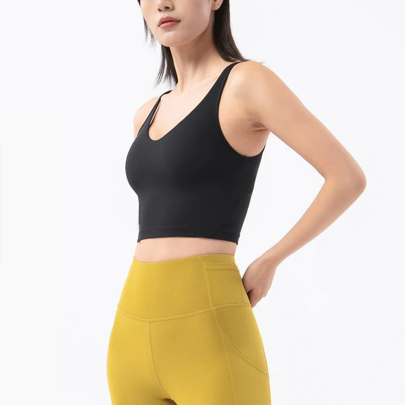 SOISOU Nylon Sports Bra Women's Crop Top Breathable Yoga Bra Gym Fitness Sportswear Sexy Women's Sports Underwear 6 Colors