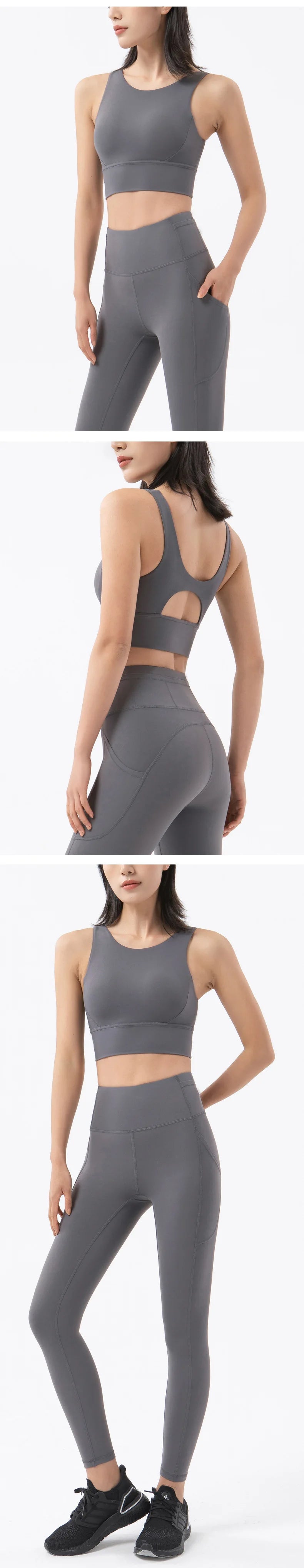 SOISOU New Women's Tracksuit Yoga Set Fitness Sportswear Stretch Soft Sports Suit Gym Clothes Bra Pocket Leggings Women's Suit
