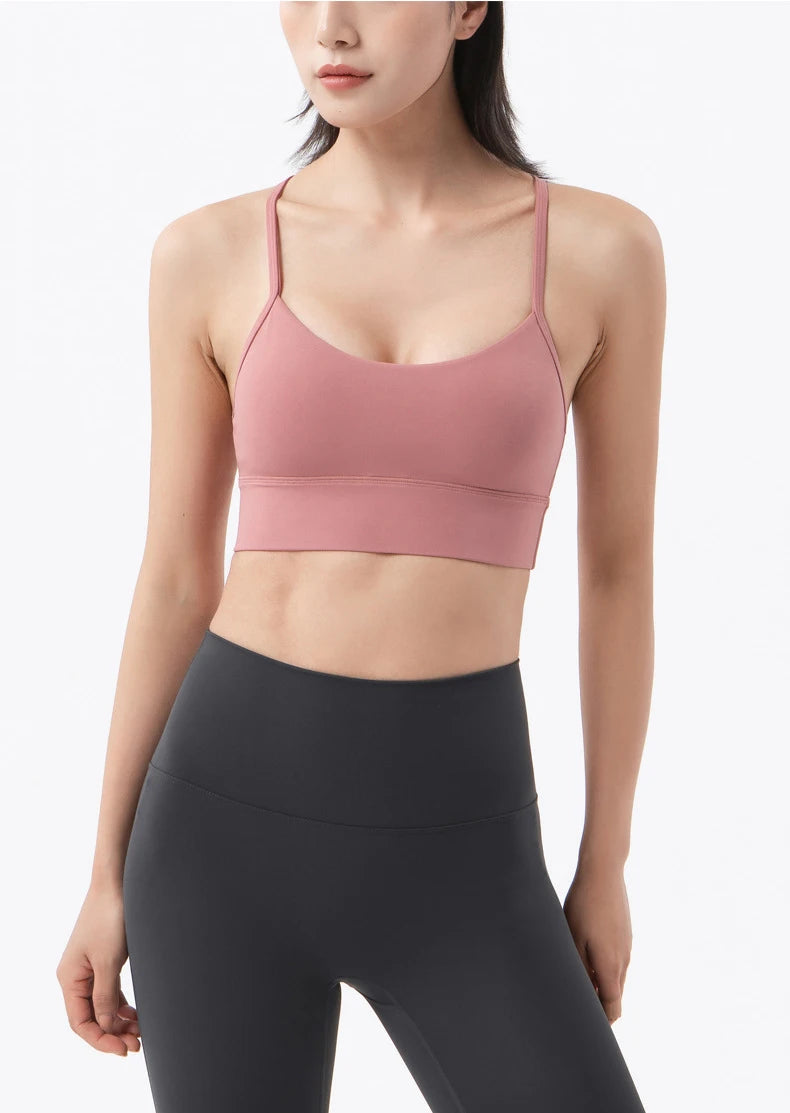 SOISOU Women's Sexy Nylon Sports Bra – Breathable, Removable Pads, Gym & Yoga