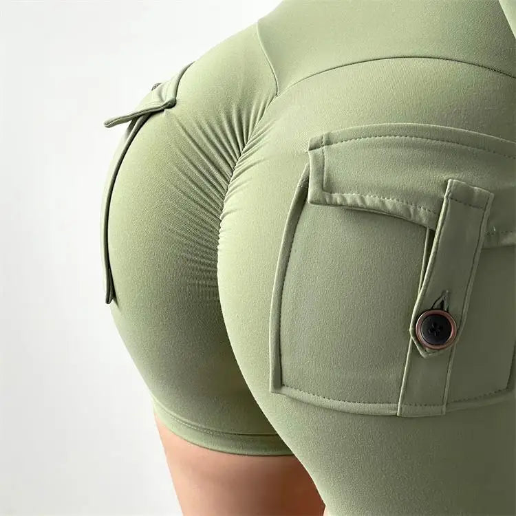 SOISOU Tight Women's Shorts Sexy Cycling Shorts Elastic High Waist Shorts Back Pockets Breathable Sport Shorts ropa de mujer