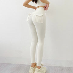 SOISOU Nylon Leggings Women's Pants Sport Yoga Pants Sexy Tight High Waist Elastic Women's Panties Pocket legging mujer