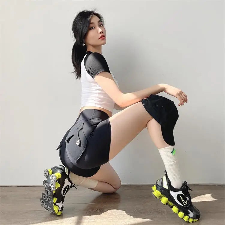 SOISOU Tight Women's Shorts Sexy Cycling Shorts Elastic High Waist Shorts Back Pockets Breathable Sport Shorts ropa de mujer