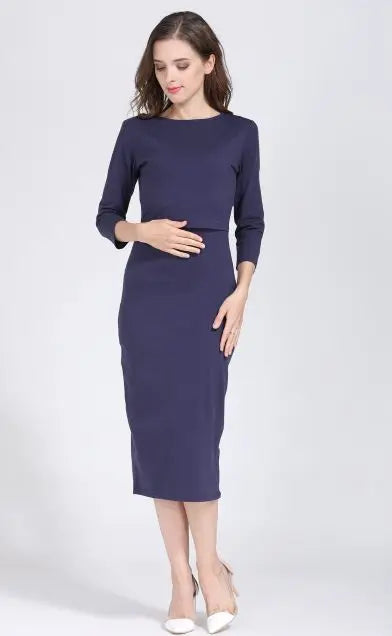Spring Striped Maternity & Nursing Dress - Long Sleeve Breastfeeding Pregnancy Wear