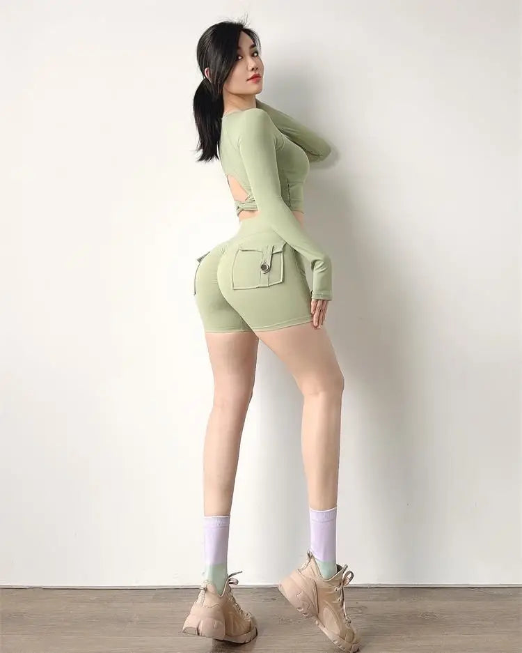 SOISOU Tight Women's Shorts Sexy Cycling Shorts Elastic High Waist Shorts Back Pockets Breathable Sport Shorts ropa de mujer