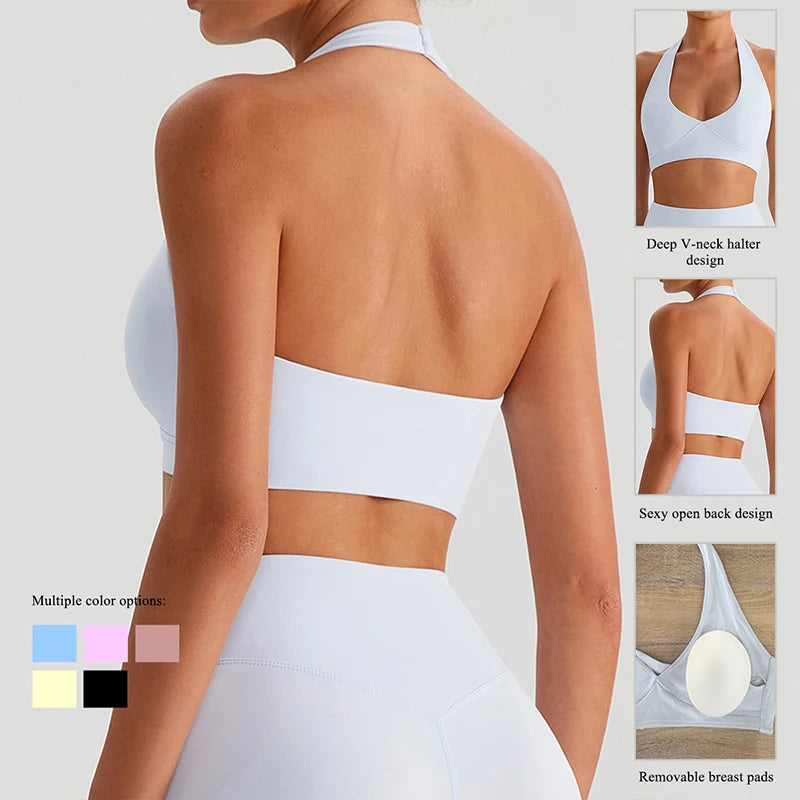 Halter Neck Sports Bra | Backless Yoga & Running Crop Top | Befit