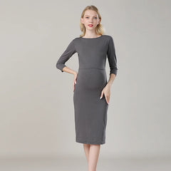 Spring Striped Maternity & Nursing Dress - Long Sleeve Breastfeeding Pregnancy Wear