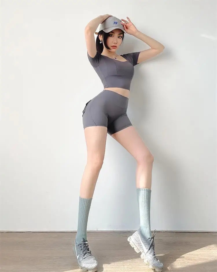 SOISOU Tight Women's Shorts Sexy Cycling Shorts Elastic High Waist Shorts Back Pockets Breathable Sport Shorts ropa de mujer