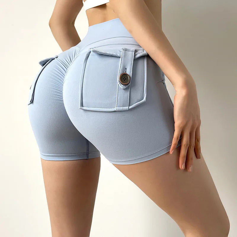 SOISOU Tight Women's Shorts Sexy Cycling Shorts Elastic High Waist Shorts Back Pockets Breathable Sport Shorts ropa de mujer