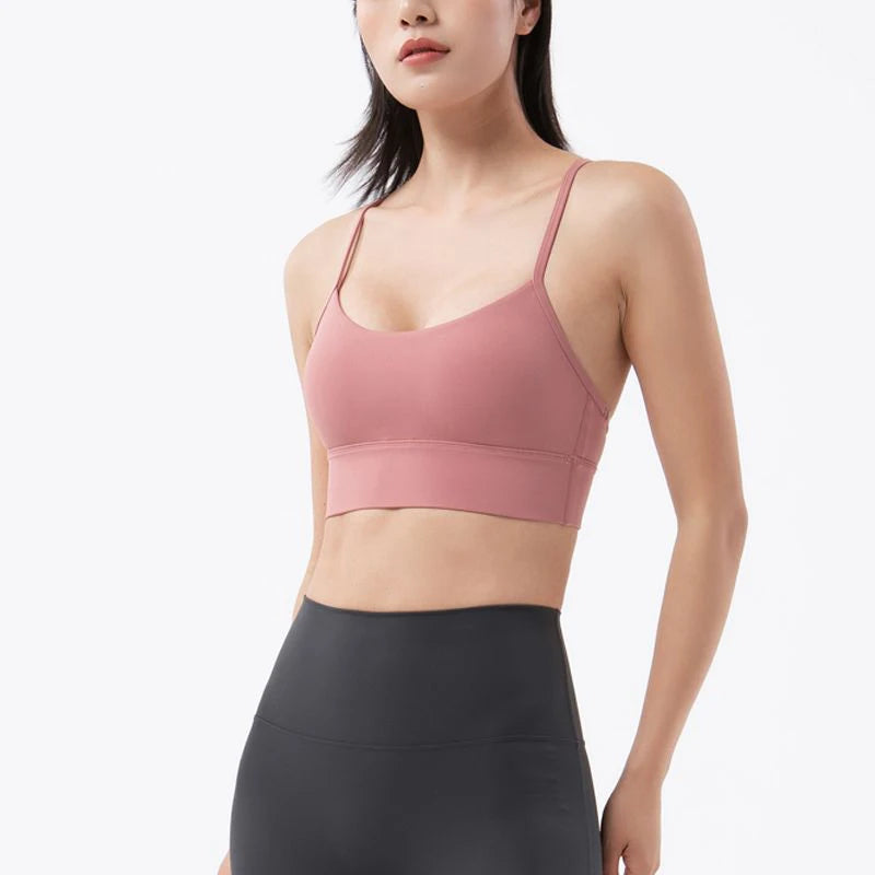 SOISOU Women's Sexy Nylon Sports Bra – Breathable, Removable Pads, Gym & Yoga