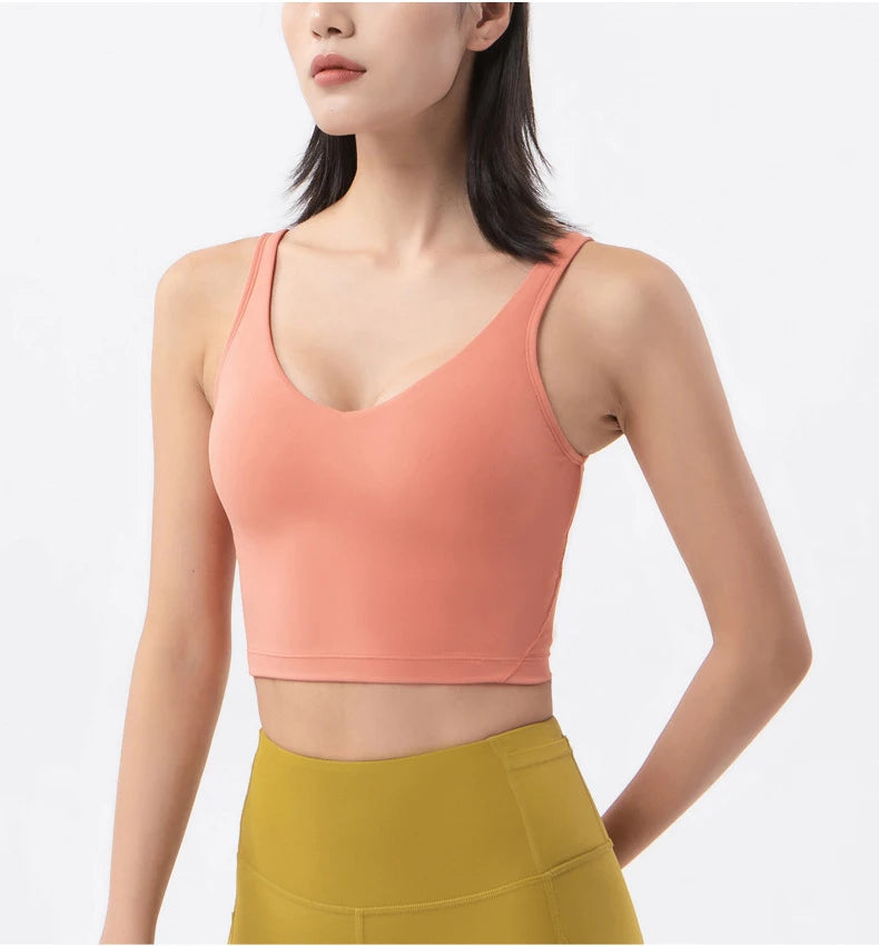SOISOU Nylon Sports Bra Women's Crop Top Breathable Yoga Bra Gym Fitness Sportswear Sexy Women's Sports Underwear 6 Colors
