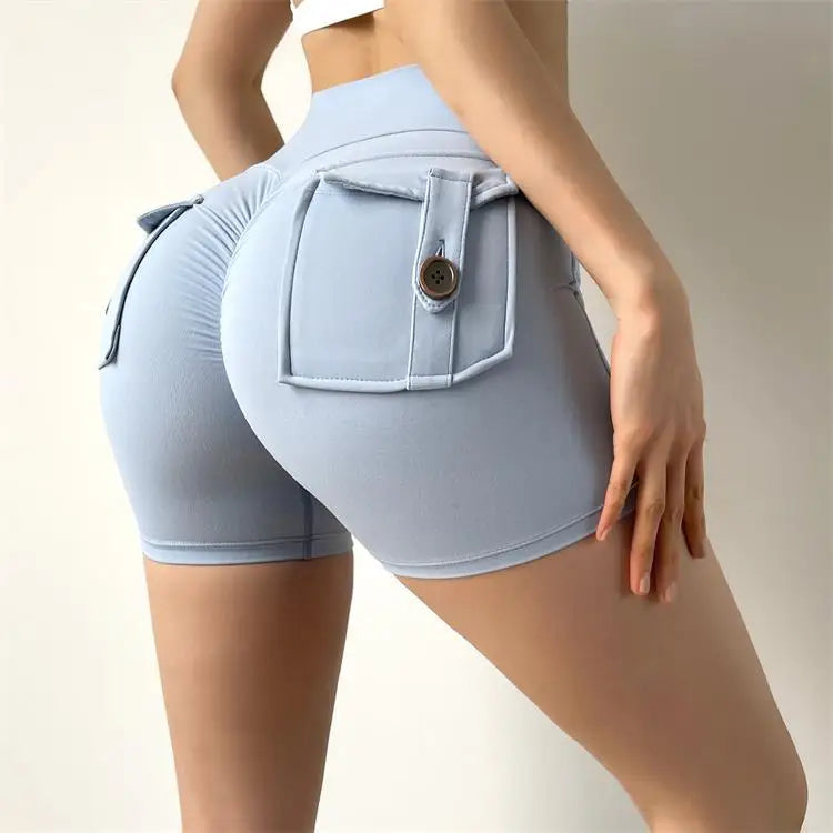 SOISOU Tight Women's Shorts Sexy Cycling Shorts Elastic High Waist Shorts Back Pockets Breathable Sport Shorts ropa de mujer