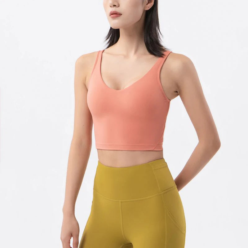 SOISOU Nylon Sports Bra Women's Crop Top Breathable Yoga Bra Gym Fitness Sportswear Sexy Women's Sports Underwear 6 Colors