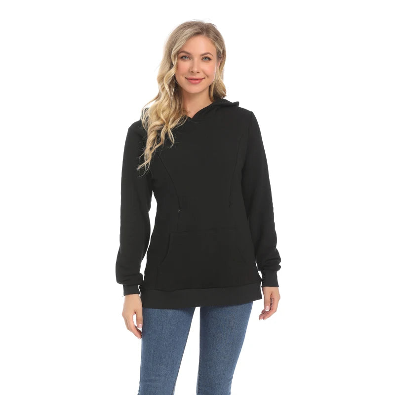 Winter Thermal Maternity Hoodie - Long Sleeve Breastfeeding & Nursing Jumper
