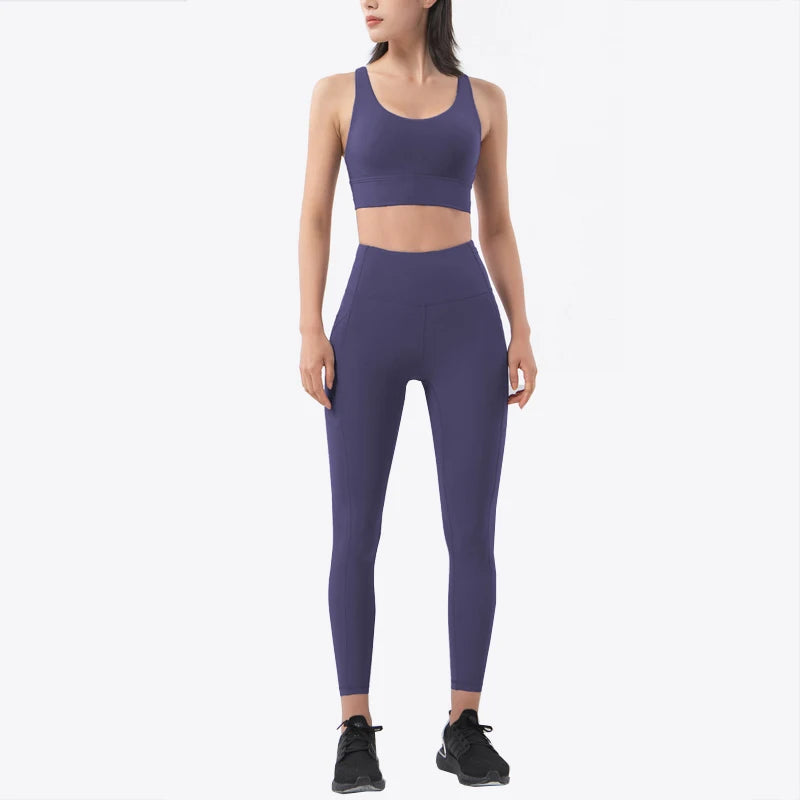 SOISOU New Women's Tracksuit Yoga Set Fitness Sportswear Stretch Soft Sports Suit Gym Clothes Bra Pocket Leggings Women's Suit