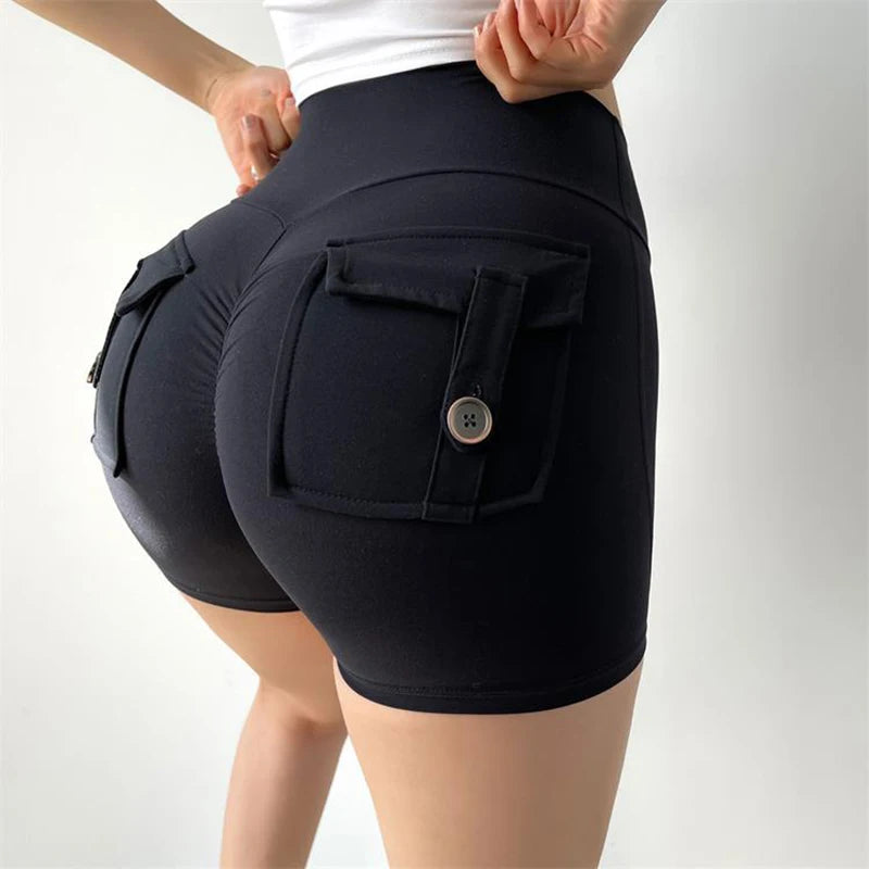 SOISOU Tight Women's Shorts Sexy Cycling Shorts Elastic High Waist Shorts Back Pockets Breathable Sport Shorts ropa de mujer