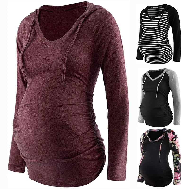 Maternity Striped V-Neck Hoodie | Sweatshirt for Pregnancy | Befit