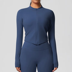 Women's Seamless Zipper Yoga Jacket - Quick-Dry Slim Fit Gym Crop Top