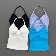 Women's Seamless V-Neck Yoga Tank Top - Sleeveless Gym Vest with Removable Pads