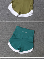Color Contrast High-Waist Sports Shorts - Elastic Peach Hip Fitness Yoga Pants