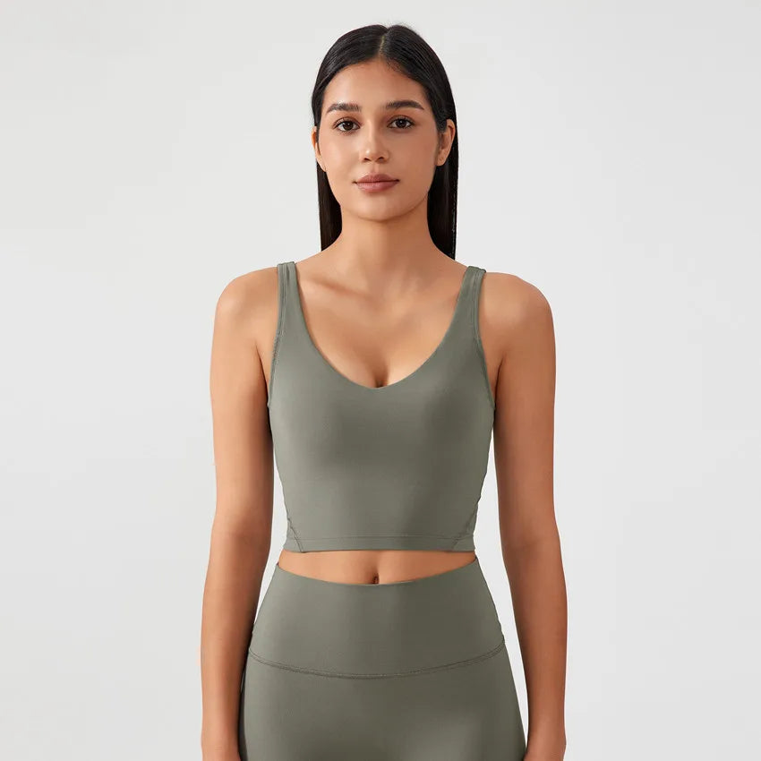 Fashion U-shape Back Sports Vest Naked Feel Soft Workout Crop Top Padded Activewear Tank Gym Fitness Yoga Bra