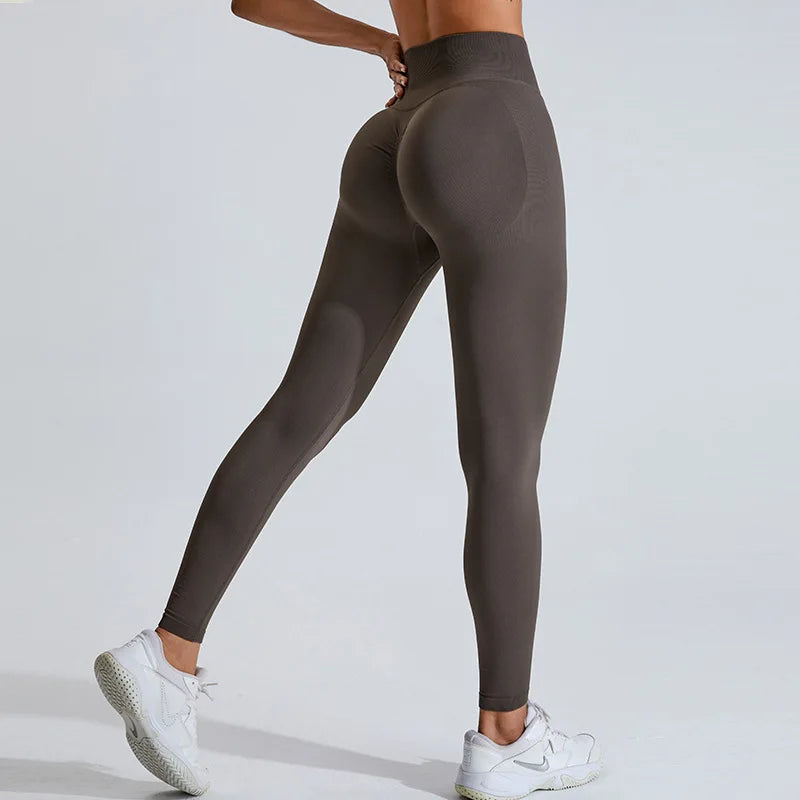 NCLAGEN Women's Seamless Yoga Leggings High V-Waist Tummy Control Scrunch Butt Lifting GYM Workout Pants Outdoor Sports Fitness